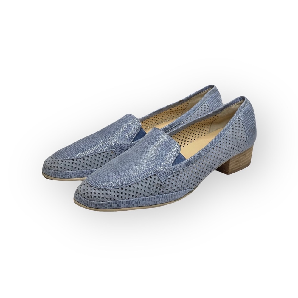 Amalfi by Rangoni ❃ Fabrizia Perforated Suede Moccasin Flats ❃ Chambray Metallic - Picture 8 of 16